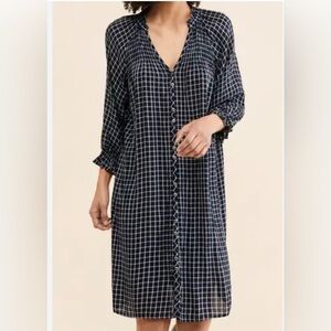 Sophisticated Maeve by Anthropology Navy & White Shirt Dress